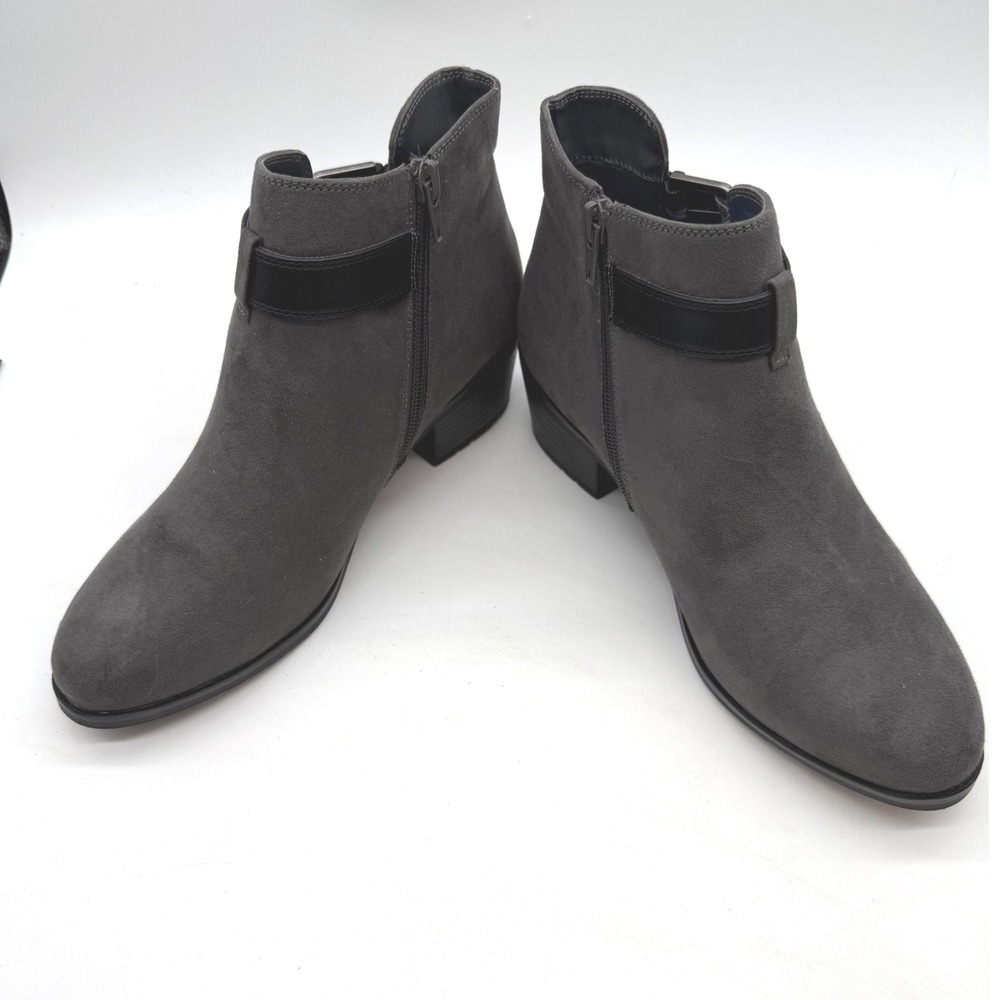 Market & Spruce Gray Suede Ankle Boots Side Zip Buckle Block Heel Women US 9W‎